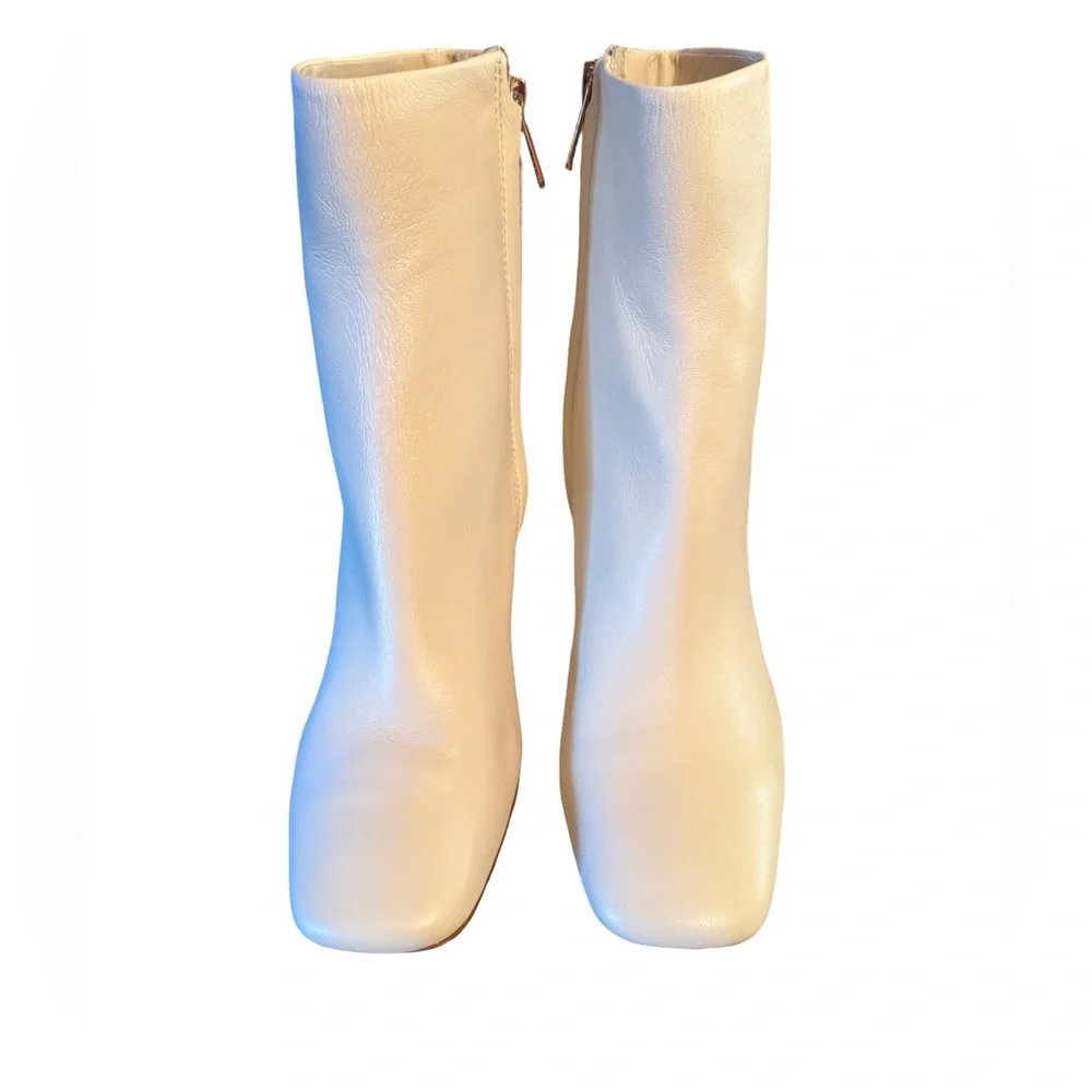 Sam Edelman NWT Sz 6.5 Sleek Codie Leather Ivory Block Heel Ankle Boots (SH170) - Picture 5 of 11